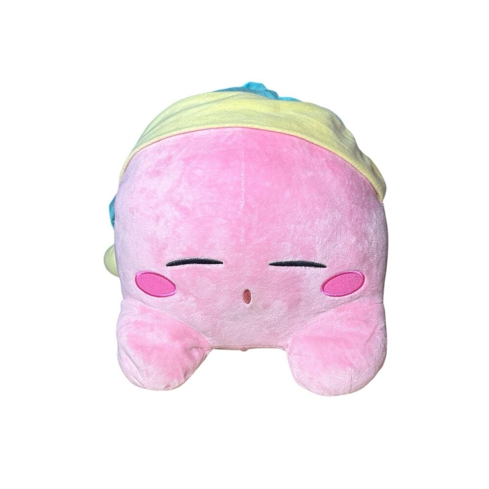 Just Toys Nintendo 12" Sleeping Kirby Pillow Plush Pink Stuffed Toy Blue Hat